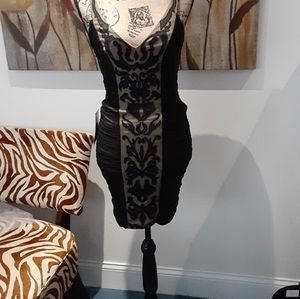 Bebe floral embroidered mesh midi